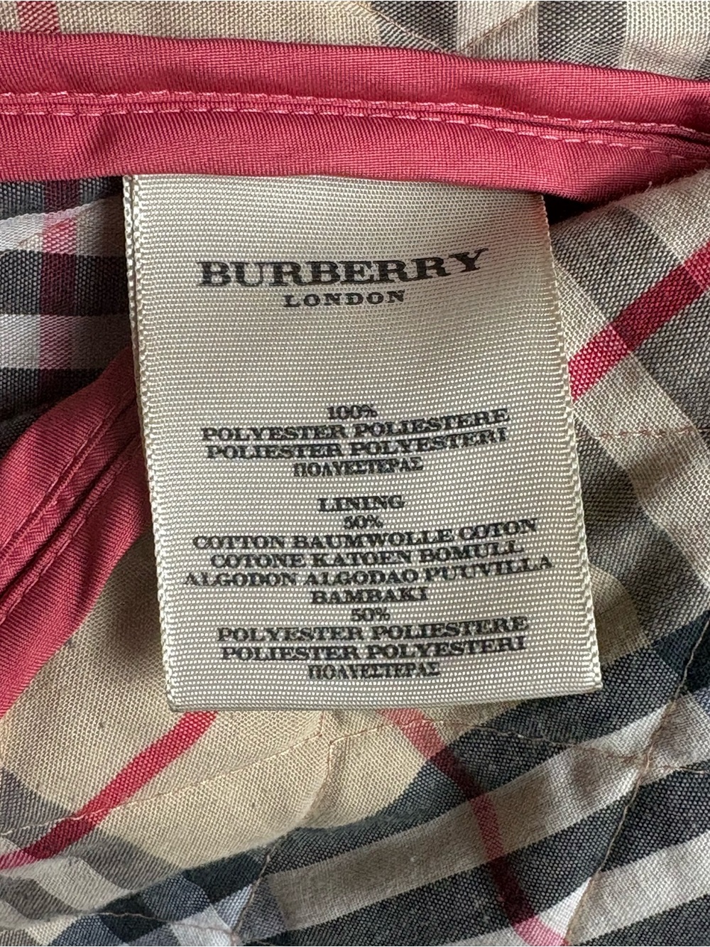 Burberry London Coral Pink Diamond Quilted Nova Check Lined Jacket Large *Flaws - Picture 14 of 16